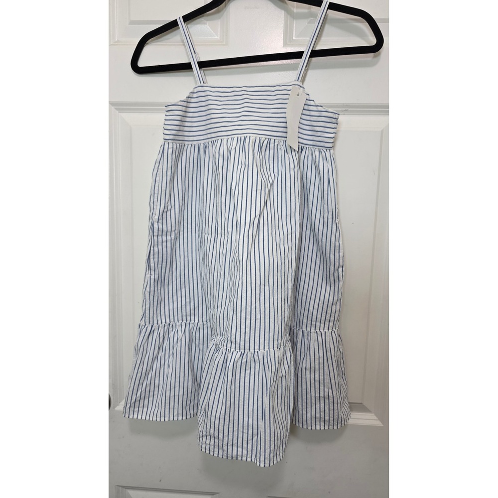 NEW Uniqlo Striped Camisole Dress Girls 7-8 Off White Blue Seersucker Casual